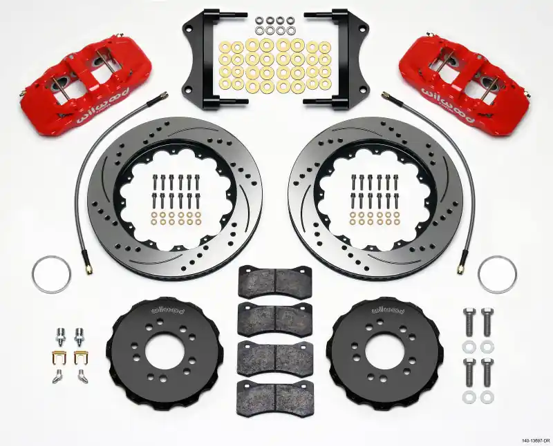 Wilwood AERO6 Front Hat Kit 14.25 Drilled Red 2014-Up Corvette C7 w/Lines (WIL140-13697-DR)