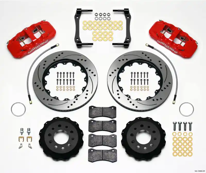 Wilwood AERO4 Rear Kit 14.25in Drilled Red 2014-Up Corvette C7 w/Lines (WIL140-13698-DR)