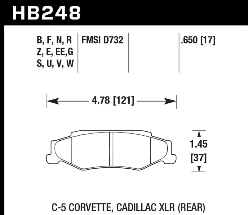 Hawk 97-12 Corvette/01-04 Z06/05-09 Z51 HT-10 Race Rear Brake Pads (HAWKHB248S.650)