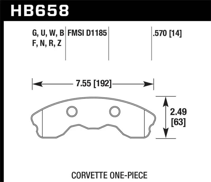Hawk DTC-80 10-11 Chevy Corvette Grand Sport / 06-08 Corvette Z06 (1 piece) Front Race Brake Pads (HAWKHB658Q.570)