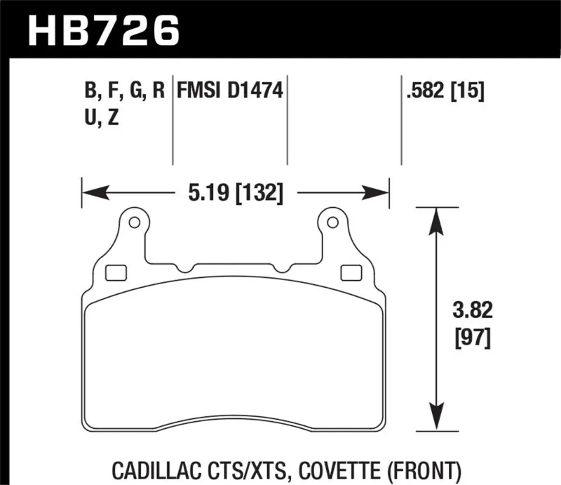 Hawk 2014 Chevrolet Corvette DTC-70 Front Brake Pads (HAWKHB726U.582)