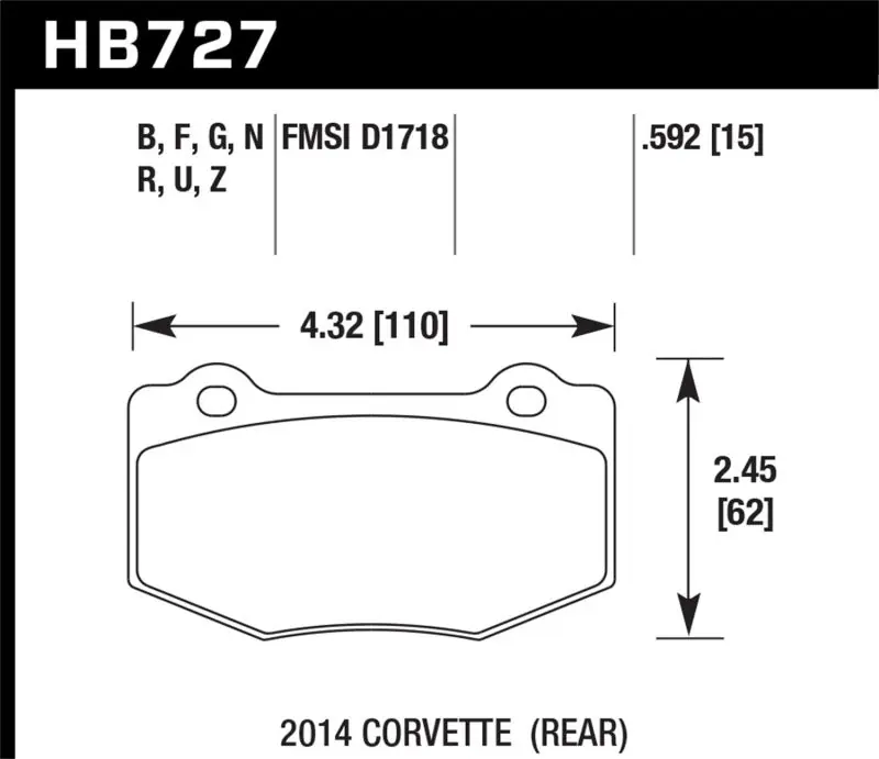 Hawk 2014 Chevrolet Corvette DTC-60 Rear Brake Pads (HAWKHB727G.592)