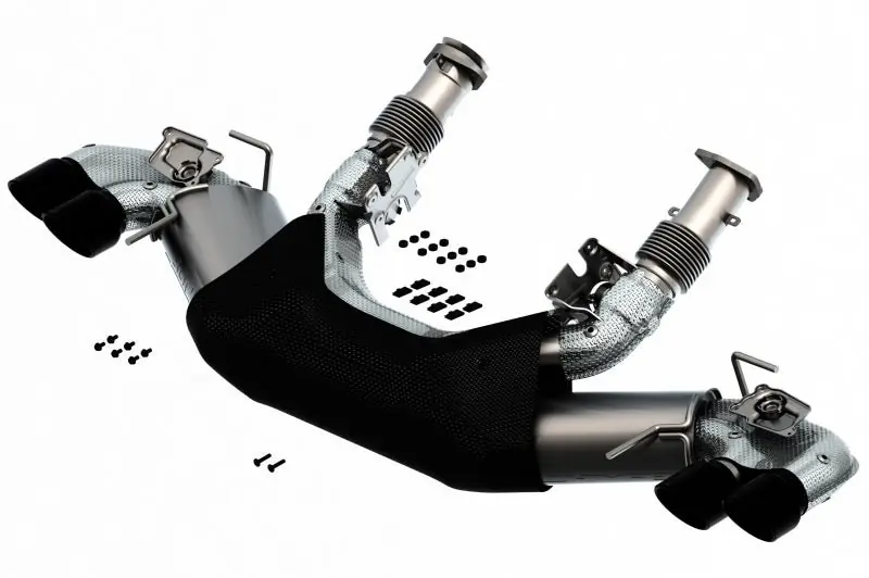Borla 2020 Chevrolet Corvette C8 6.2L S-Type Exhaust System Dual Round Rolled A/C Black Chrome Tips (BOR140838BC)