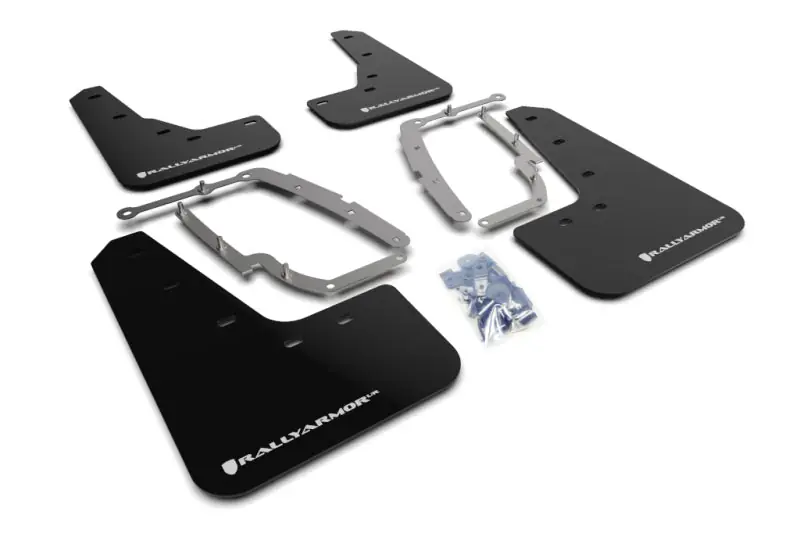 Rally Armor 17-23 Tesla Model 3 Black UR Mud Flap w/White Logo (RALMF62-UR-BLK/WH)