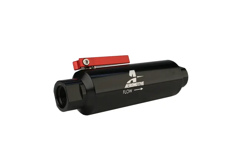 Aeromotive In-Line AN-10 Filter w/Shutoff Valve 100 Micron SS Element - Black Anodize Finish (AER12331)