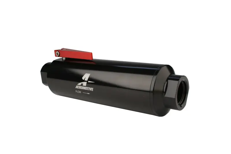 Aeromotive In-Line AN-12 Filter w/Shutoff Valve 100 Micron SS Element - Black Anodize Finish (AER12332)