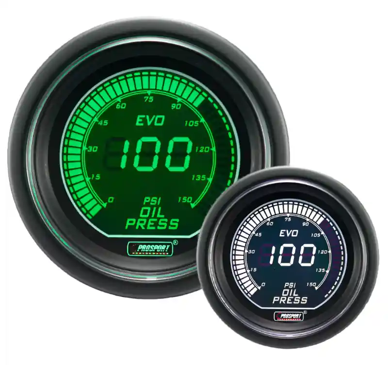 Prosport 2-1/16" Evo Electrical Green/White Oil Pressure Gauge-