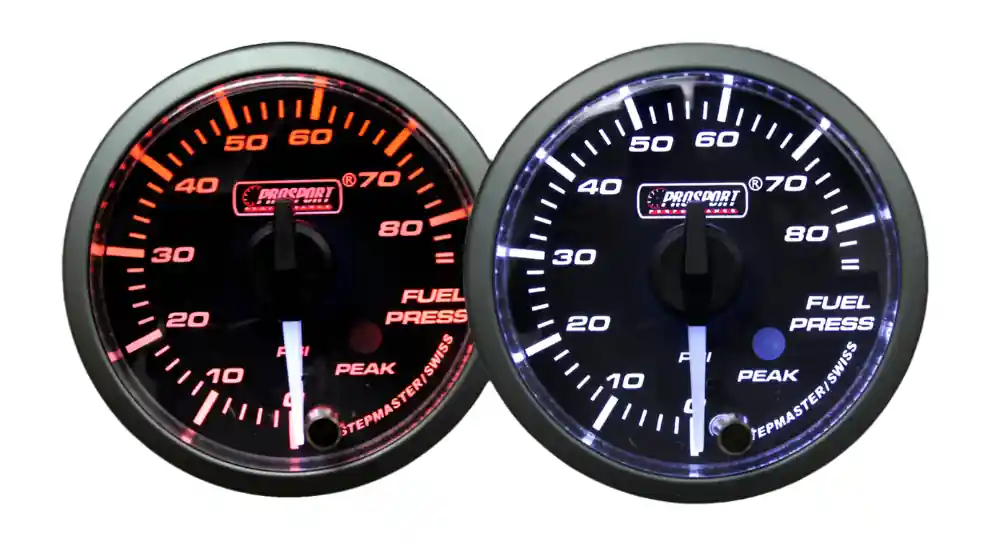 Prosport 2-1/16" Premium White Pointer Clear Lens Amber/White Fuel Pressure Gauge
