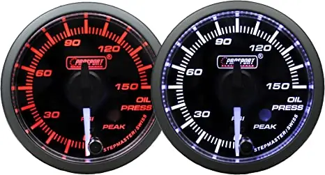 Prosport 2-1/16" Premium White Pointer Clear Lens Amber/White Oil Pressure Gauge