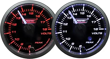 Prosport 2-1/16" White Pointer Amber/White Clear Lens Premium Volt Gauge