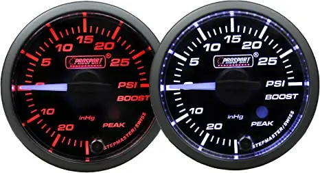 Prosport 2-1/16" Premium White Pointer Clear Lens Boost gauge Amber/White