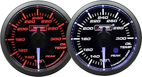 Prosport 2-1/16" Premium White pointer Clear Lens Amber/White Oil Temperature Gauge-
