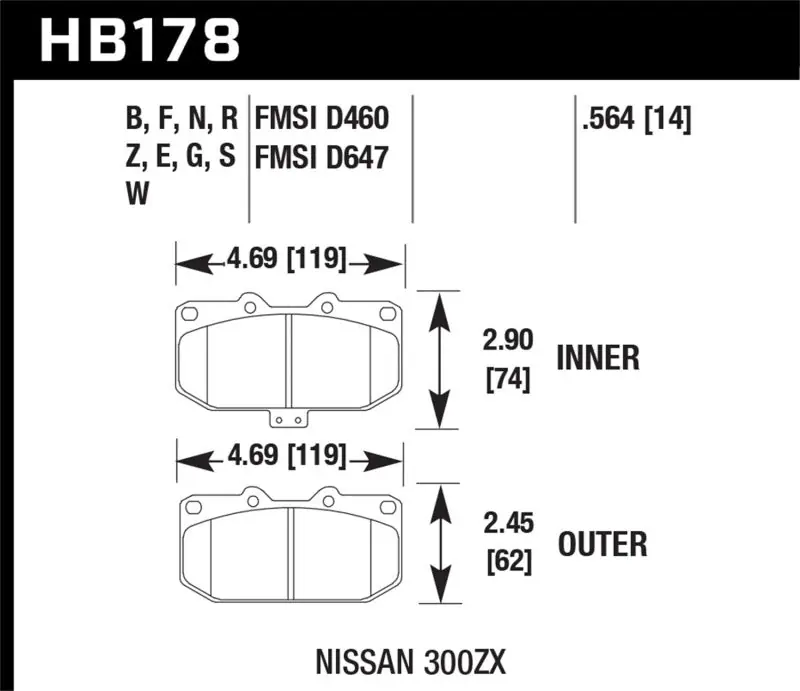 Hawk 06-07 WRX / 89-96 Nissan 300ZX / 89-93 Skyline GT-R Performance Ceramic Front Pads (HAWKHB178Z.564)