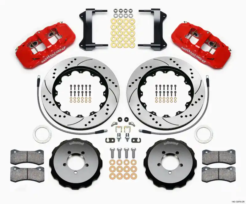 Wilwood AERO6 Front Hat Kit 14.00 Drilled Red 1999-2012 Subaru WRX w/Lines (WIL140-12876-DR)