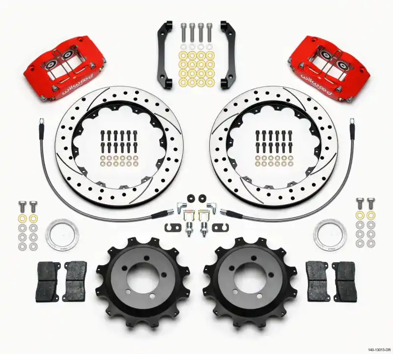 Wilwood Dynapro Radial Rear Kit 12.88in Drilled Red 2006-2007 Subaru WRX w/Lines (WIL140-13013-DR)
