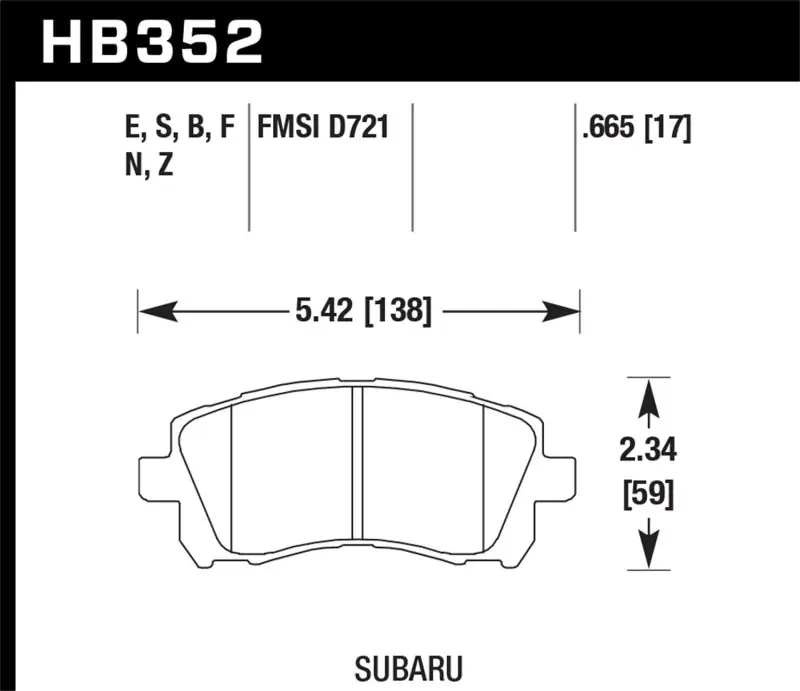 Hawk 02-03 WRX / 98-01 Impreza / 97-02 Legacy 2.5L / 98-02 Forester 2.5L D721 Performance Ceramic St (HAWKHB352Z.665)