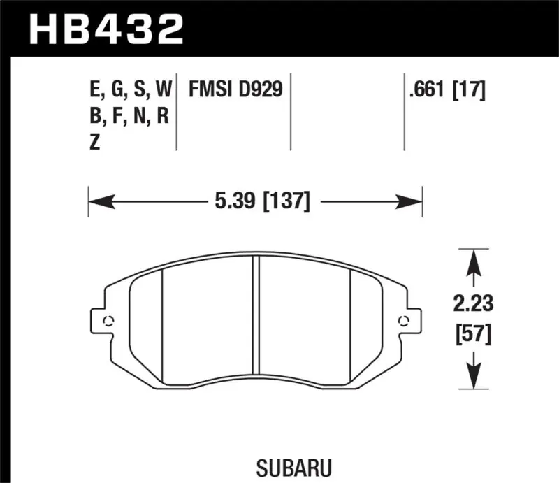 Hawk 03-05 WRX / 08 WRX D929 DTC-60 Race Front Brake Pads (HAWKHB432G.661)