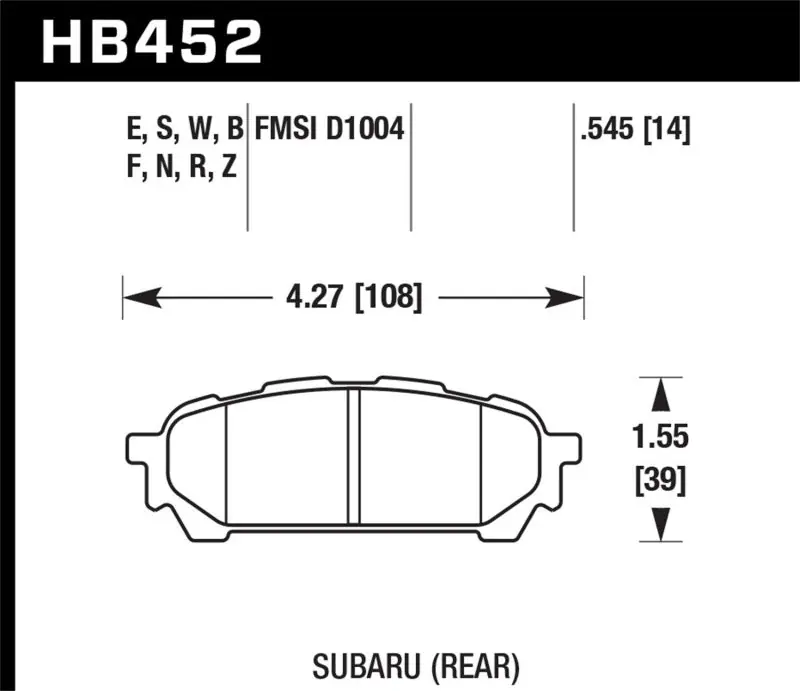 Hawk 03-05 WRX D1004 HPS Street Rear Brake Pads (HAWKHB452F.545)