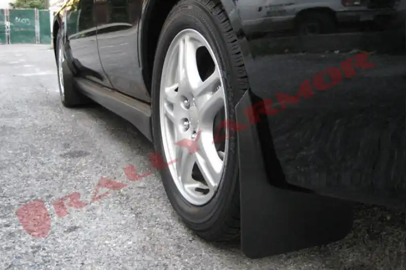 Rally Armor 02-07 Subaru WRX/STI/RS/2.5i (Wagons Req. Mod.) Basic Black Mud Flap w/Black Logo (RALMF1-BAS-BLK)