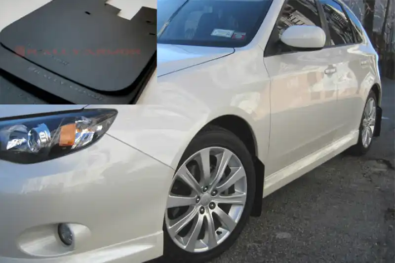Rally Armor 08-10 Subaru WRX / 08-11 Impreza 2.5i (Hatch/Sedan) Basic Black Mud Flap w/Black Logo (RALMF6-BAS-BLK)