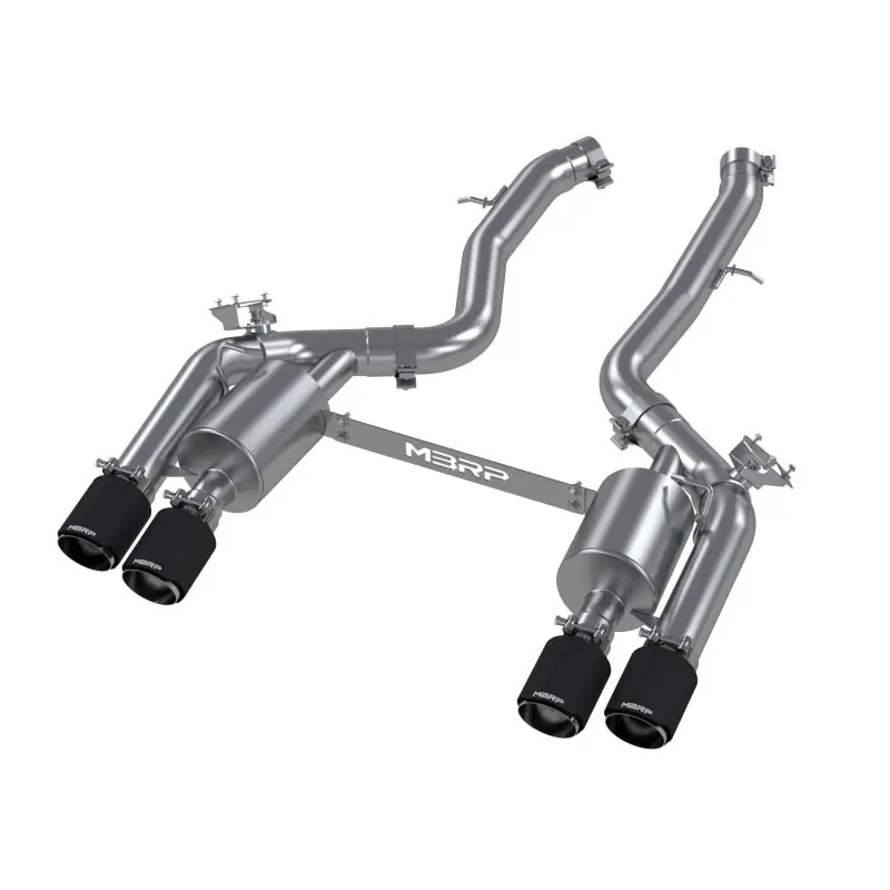 MBRP 18-22 BMW M2 Competition 3.0L T304 SS 3in Resonator-Back Exhaust Quad Rear w/ Carbon Fiber Tips (MBRPS45023CF)