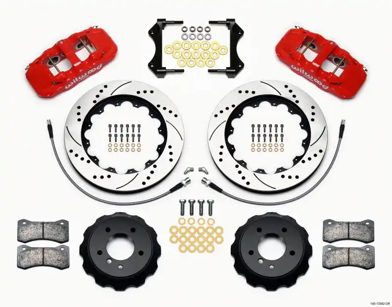 Wilwood AERO6 Front Hat Kit 14.00 Drilled Red 2007-2011 BMW E90 Series w/Lines (WIL140-13582-DR)