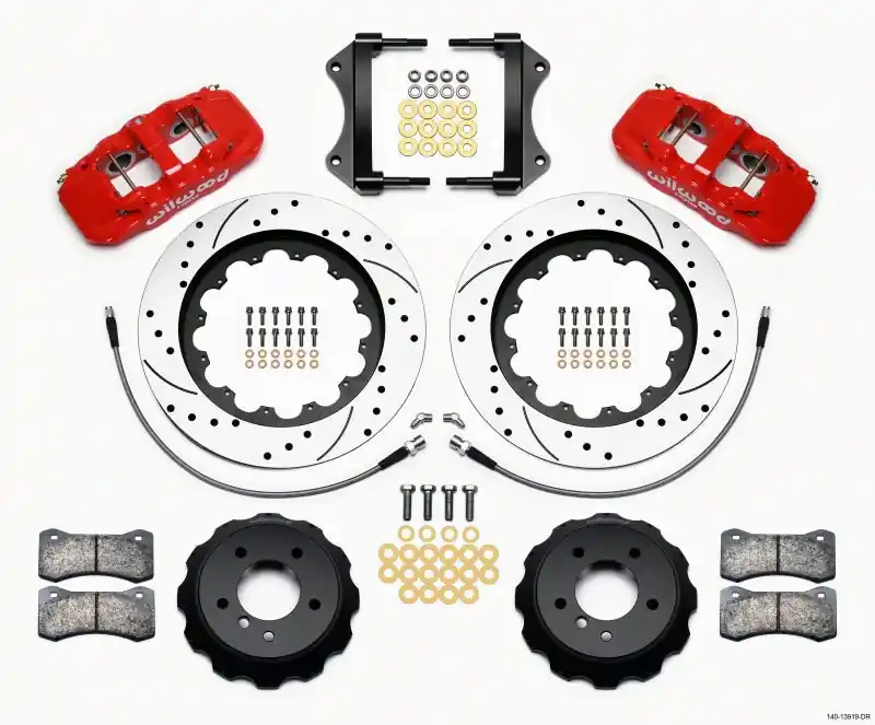 Wilwood AERO6 Front Hat Kit 15.00 Drilled Red 2007-2011 BMW E90 Series w/Lines (WIL140-13919-DR)