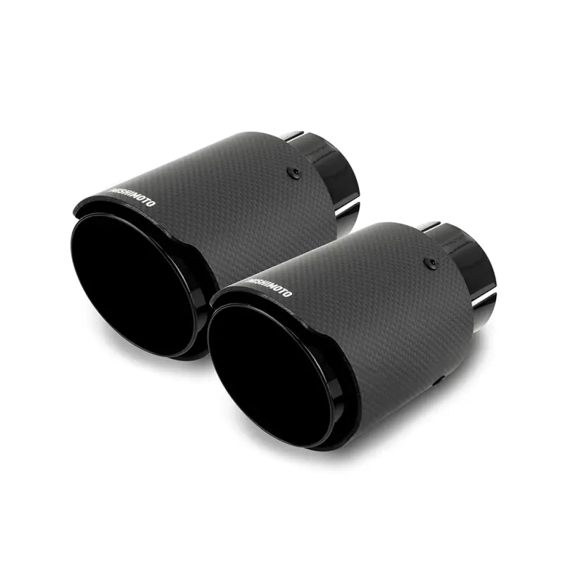 Mishimoto 2x Carbon Fiber Muffler Tip 2.5in Inlet 3.5in Outlet Black (MISMMEXH-TIP-CFD25BK)
