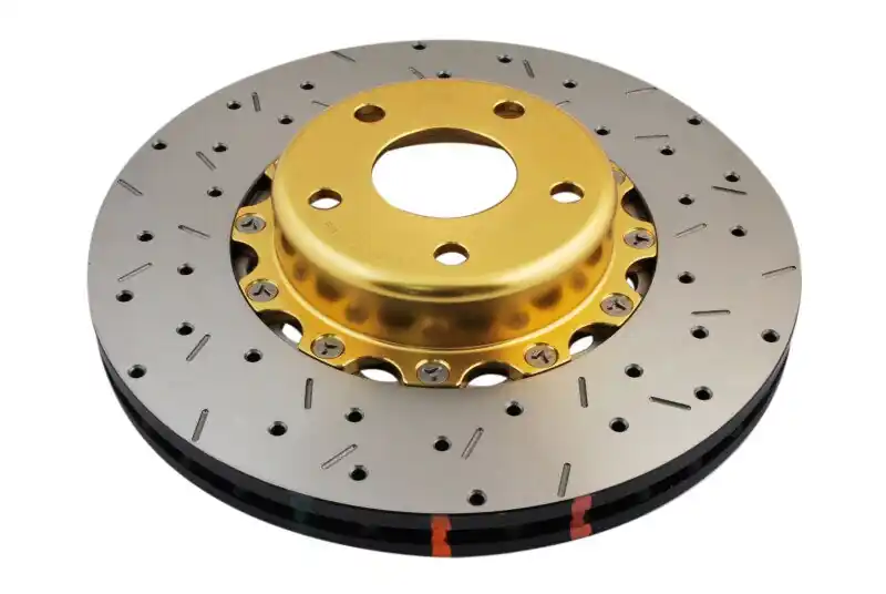 DBA 02-10 WRX / 13+ FR-S / 13+ BRZ Premium Front Drilled & Slotted 5000 Series Rotor w/ Gold Hat (DBADBA5010GLDXS)