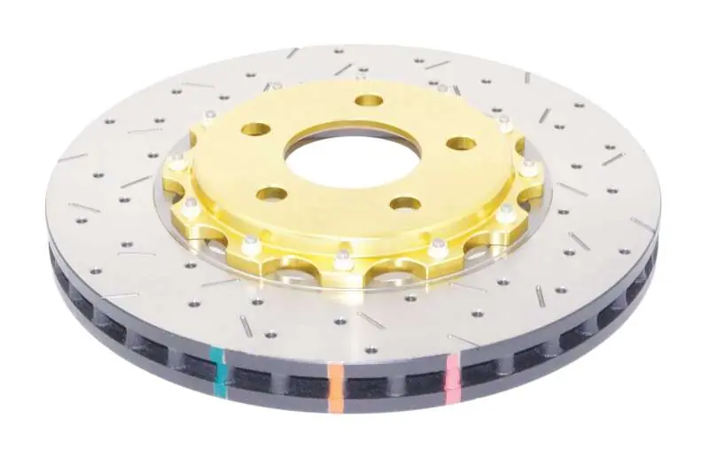 DBA 05-10 Ford Mustang GT / 11-13 V6 Front Drilled & Slotted 5000 Series 2 Piece Rotor w/ Gold Hat (DBADBA52113GLDXS)