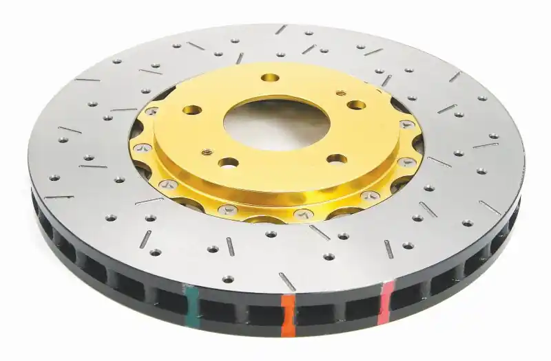 DBA 03-05 Evo 8/9 Front Drilled & Slotted 5000 Series 2 Piece Rotor Assembled w/ Gold Hat (DBADBA52218GLDXS)