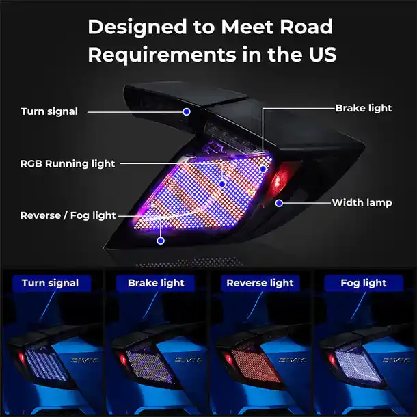 NTXGlow RGB LED Matrix Tail Lights (2016-2020 Honda Civic Hatchback)