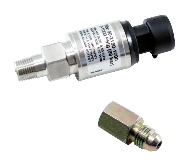 AEM 1000 PSIg Stainless Sensor Kit - 1/8in NPT Male Thread to -4 Adapter (AEM30-2130-1000)