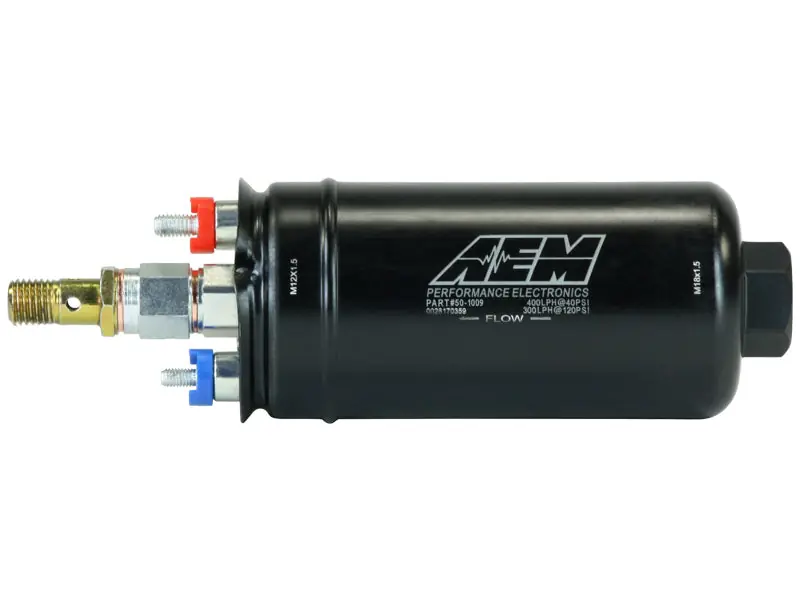 AEM 400LPH High Pressure Inline Fuel Pump - M18x1.5 Female Inlet to M12x1.5 Male Outlet (AEM50-1009)