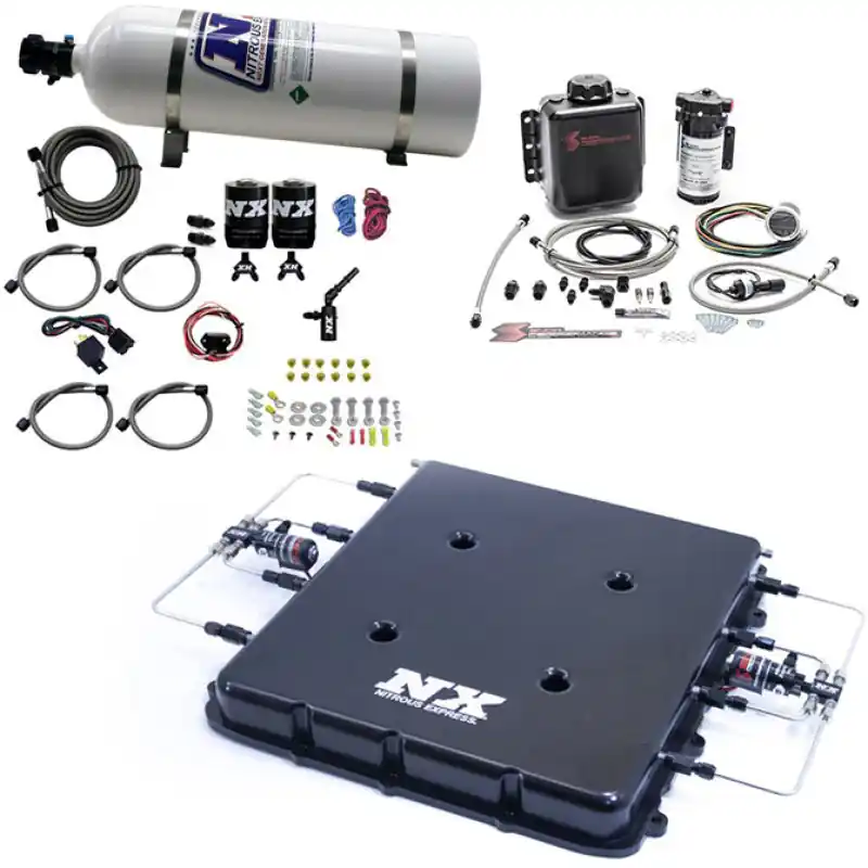 Nitrous Express Nitrous & Water Injection Kit w/Billet LT4 Supercharger Lid w/15lb Bottle (NEX20939BMF-15)