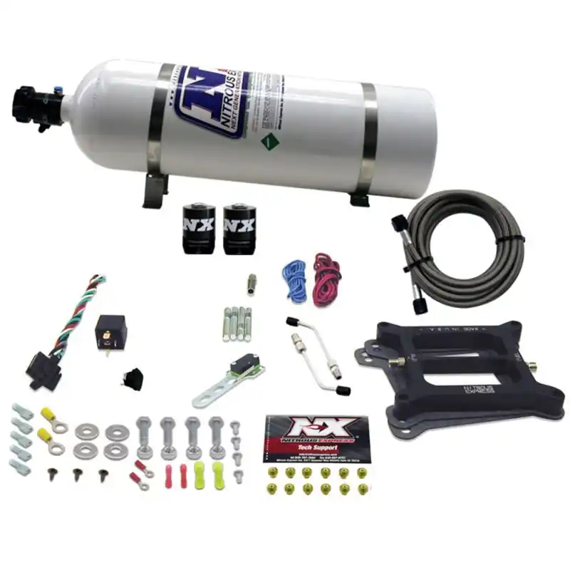 Nitrous Express 4150 4-BBL/Gasoline Nitrous Kit (50-300HP) w/15lb Bottle (NEX30040-15)