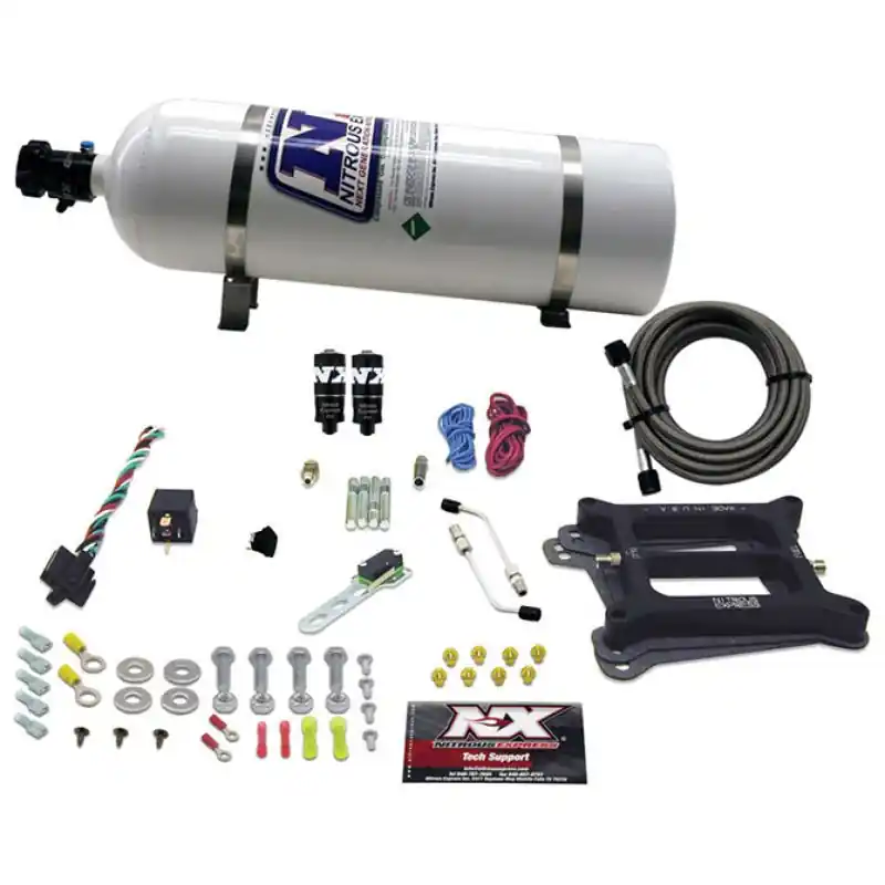 Nitrous Express 4150 Hitman Plus 4-BBL Nitrous Kit (50-200HP) w/15lb Bottle (NEX40041-15)