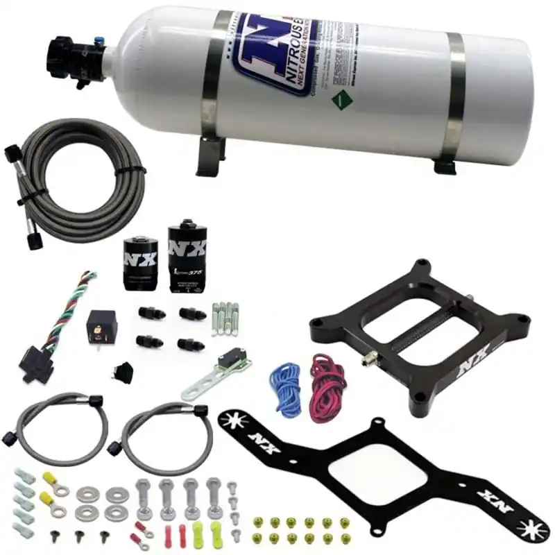 Nitrous Express 4150 RNC Conventional Nitrous Plate Kit w/.375in Solenoid w/15lb Bottle (NEX55140-15)