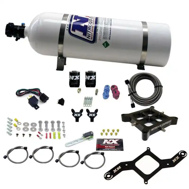 Nitrous Express 4150 Billet Crossbar Pro-Power Nitrous Kit (100-500HP) w/15lb Bottle (NEX60542-15)
