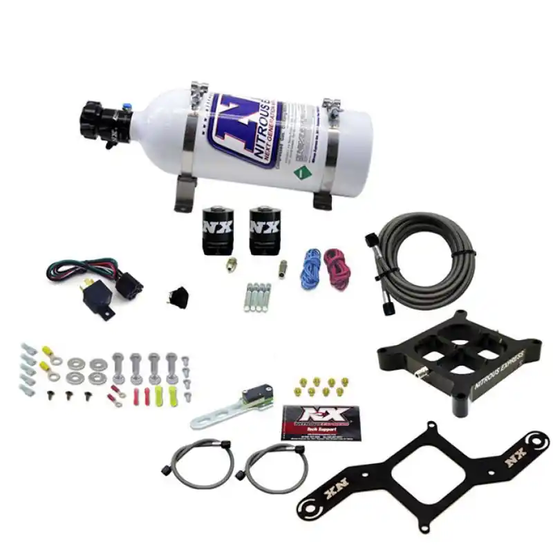Nitrous Express 4150 Single Entry Billet Crossbar Nitrous Plate Kit (50-300HP) w/5lb Bottle (NEX63040-05)