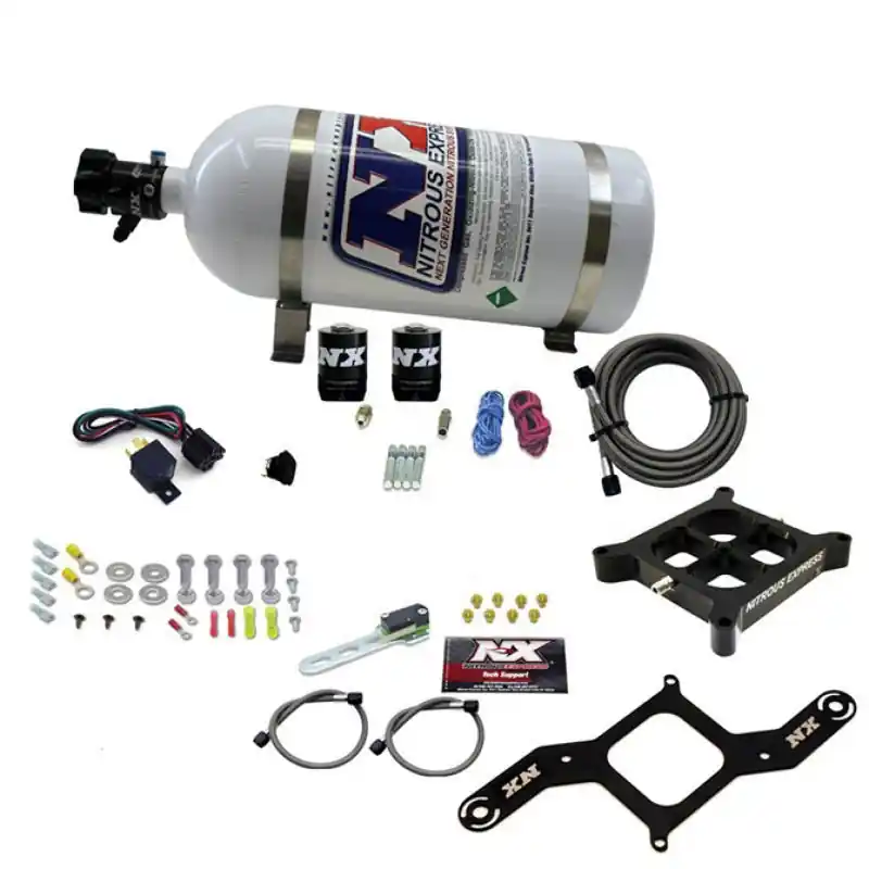Nitrous Express 4150 Single Entry Billet Crossbar Nitrous Plate Kit (50-300HP) w/10lb Bottle (NEX63040-10)