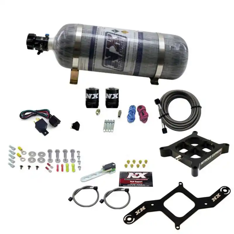 Nitrous Express 4150 Single Entry Crossbar Plate Pro-Power Nitrous Kit (100-500HP) w/Comp Bottle (NEX63540-12)