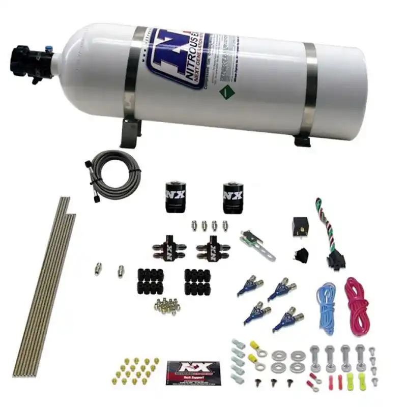 Nitrous Express 4 Cyl Gas Nitrous Kit (100-250HP) w/15lb Bottle (NEX80004-15)
