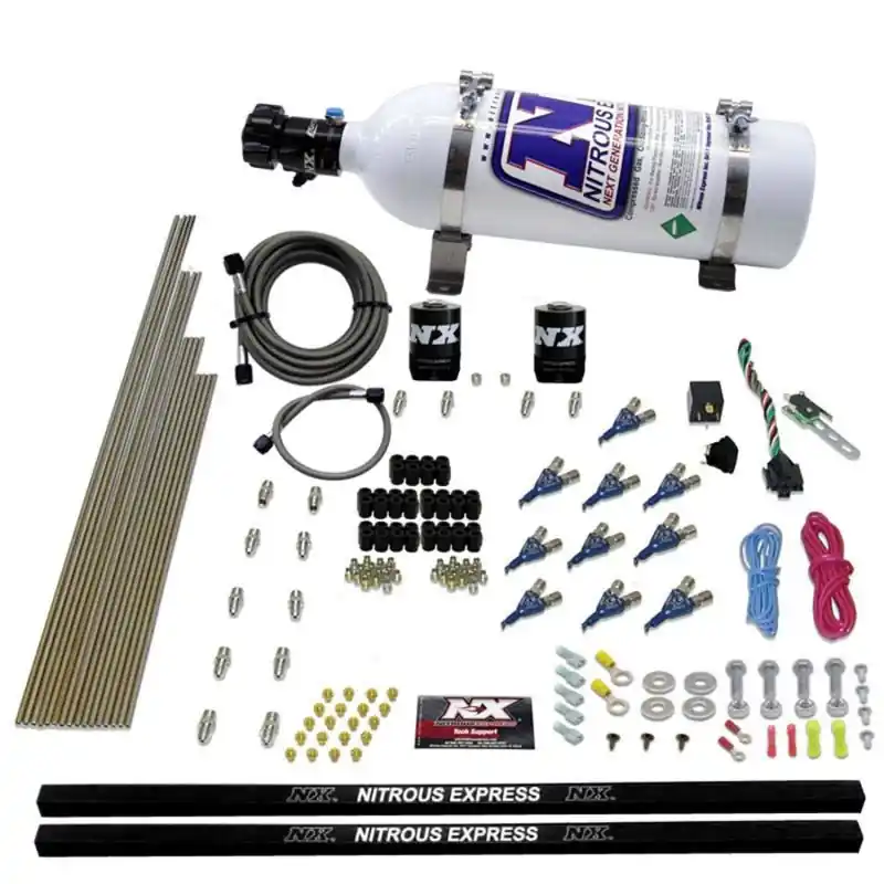 Nitrous Express 10 Cyl Piranha Nozzle Direct Port Nitrous Kit (250-500HP) w/5lb Bottle (NEX81000EFI-05)