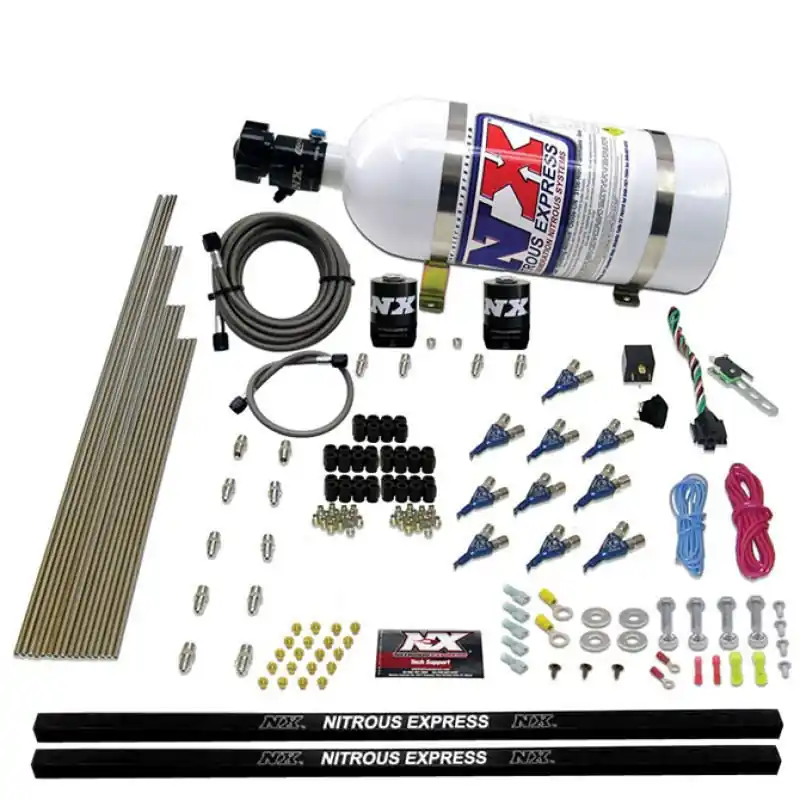 Nitrous Express 10 Cyl Piranha Nozzle Direct Port Nitrous Kit (250-500HP) w/10lb Bottle (NEX81000EFI-10)