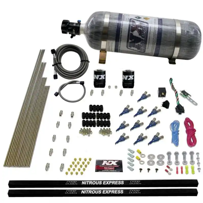Nitrous Express 10 Cyl Piranha Nozzle Direct Port Nitrous Kit (250-500HP) w/Composite Bottle (NEX81000EFI-12)