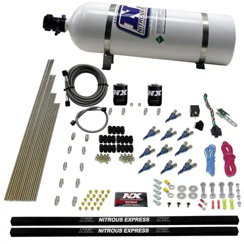 Nitrous Express 10 Cyl Piranha Nozzle Direct Port Nitrous Kit (250-500HP) w/15lb Bottle (NEX81000EFI-15)