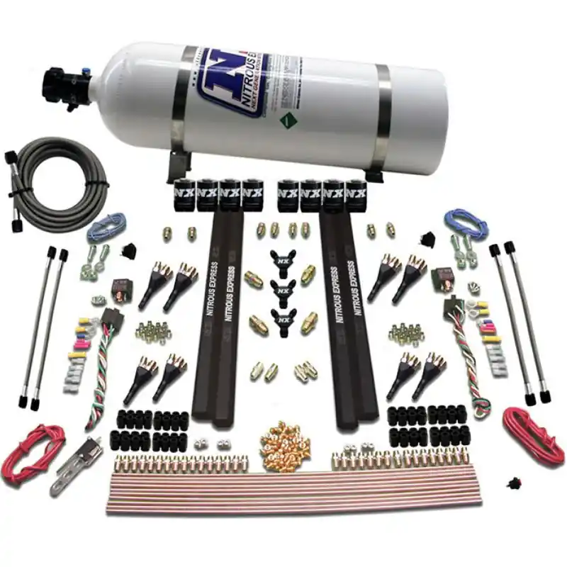 Nitrous Express SX2 Dual Stage 8 Solenoid /Gasoline Nitrous Kit (200-1200HP) w/15lb Bottle (NEX90009-15)