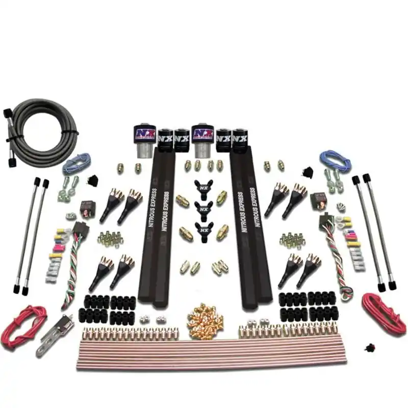 Nitrous Express SX2 Dual Stage/Gas/Rails 8 Nozzles Nitrous Kit (200-1200HP) w/o Bottle (NEX90209-00)