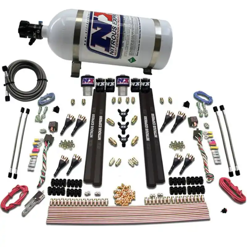 Nitrous Express SX2 Dual Stage/Gas/Rails 8 Nozzles Nitrous Kit (200-1200HP) w/10lb Bottle (NEX90209-10)